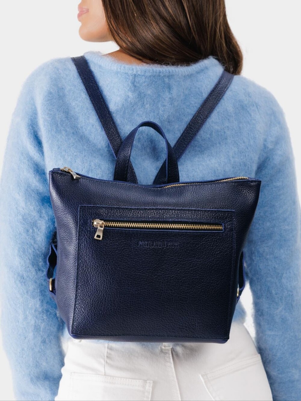 Portland leather company Molino blue pebbled leather backpack bag tote small